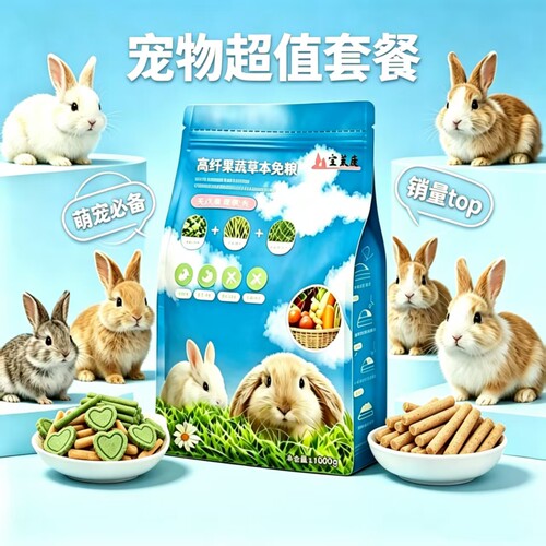 直销宝莱康兔粮幼兔成兔全阶段宠物饲料垂耳侏儒兔专用混合装