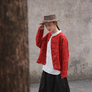 慢慢变蓝原创 定制井口丝羊毛新中式外套精致复古圆领宽松上衣