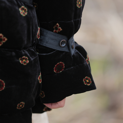 慢慢变蓝原创 荼 冬季复古细腻软糯丝绒羽绒服立领精致优雅