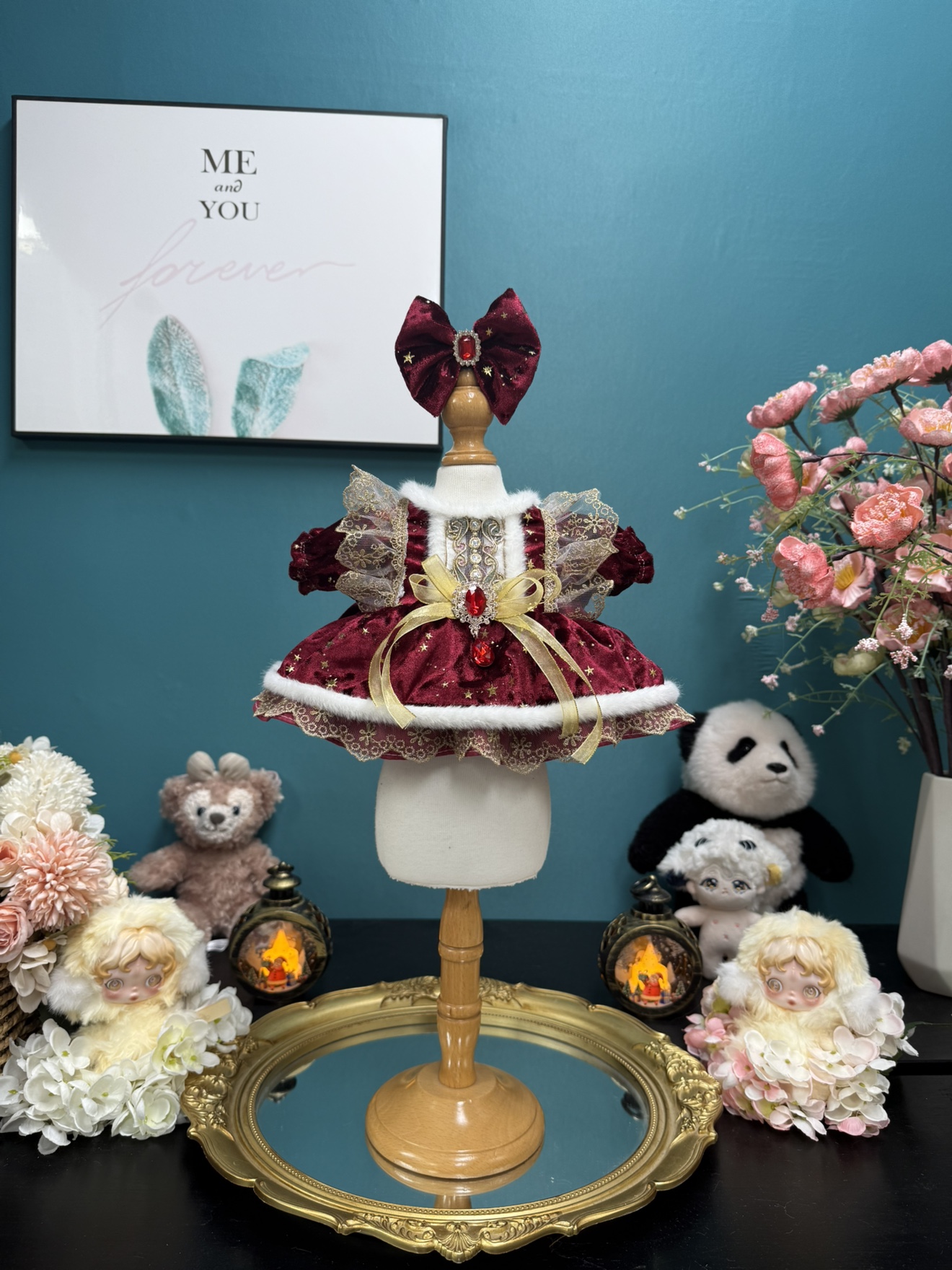 圣诞节红色金丝绒手工40cm娃衣公主裙饼饼裙星黛露玲娜贝儿着替