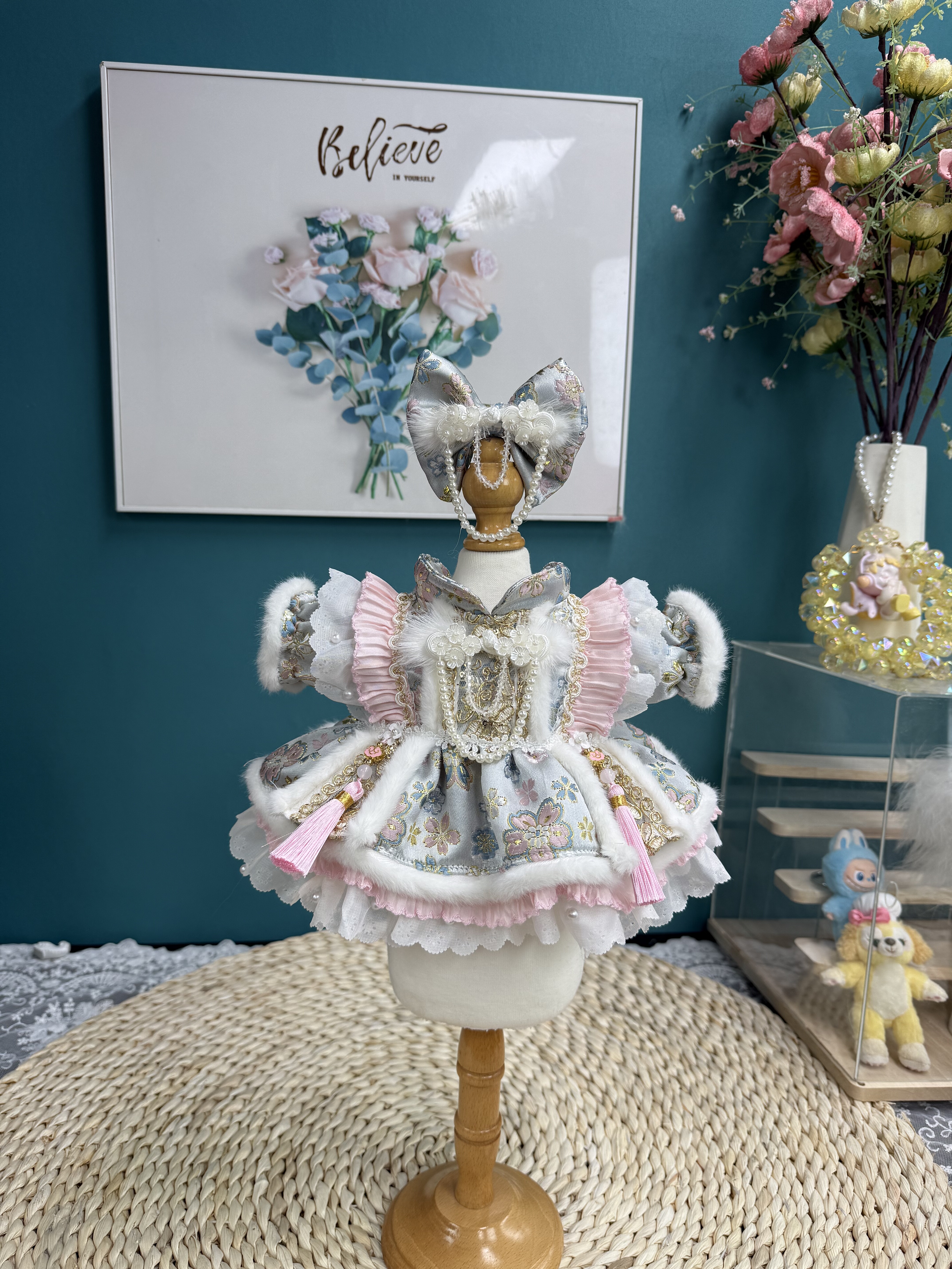 DANI高定手工国风绸缎13英寸星黛露40cm棉花娃娃衣服大头福公主裙