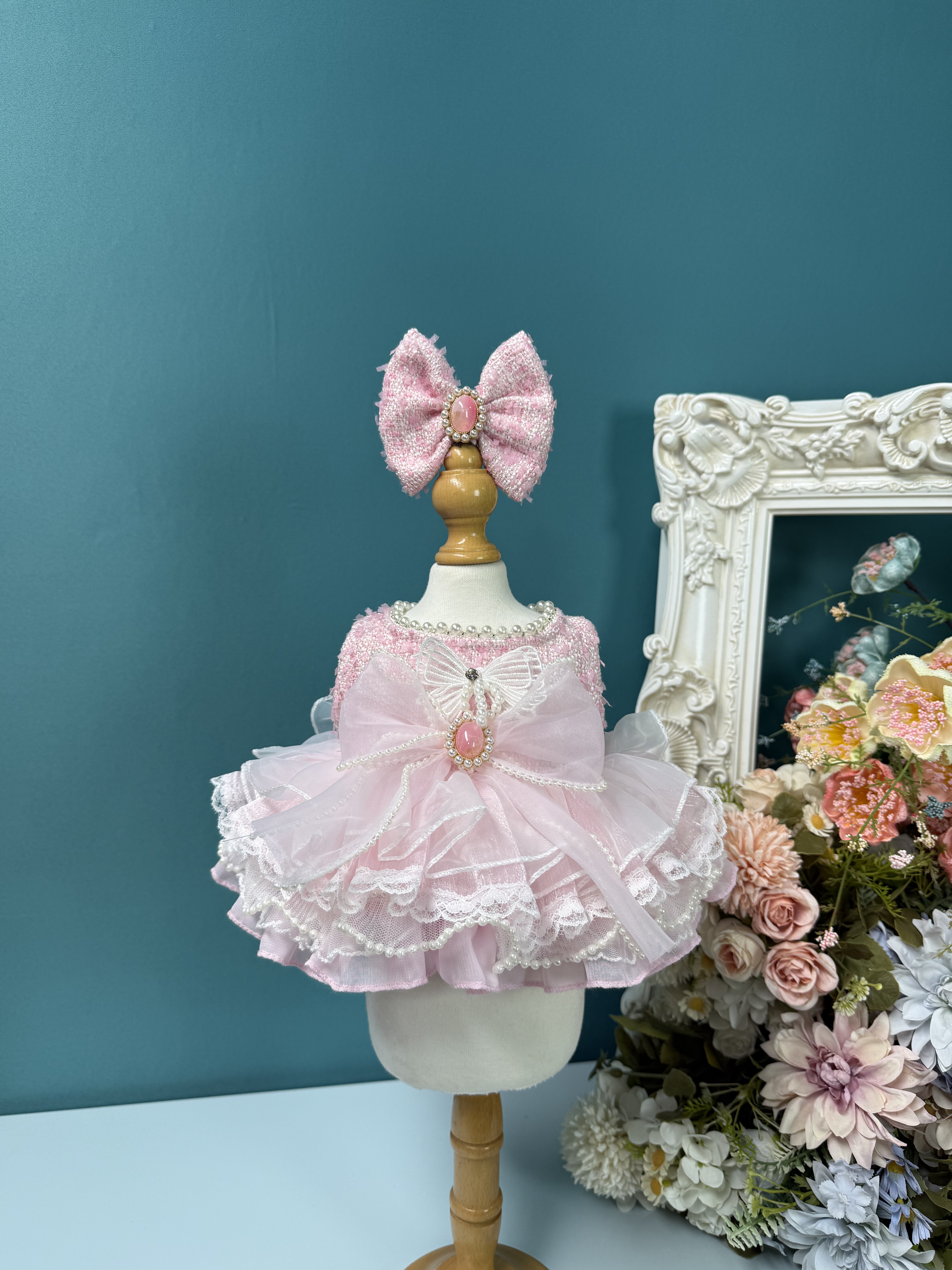 DANI高定手工小香风粉色公主裙13英寸星黛露40cm棉花娃娃衣服大头