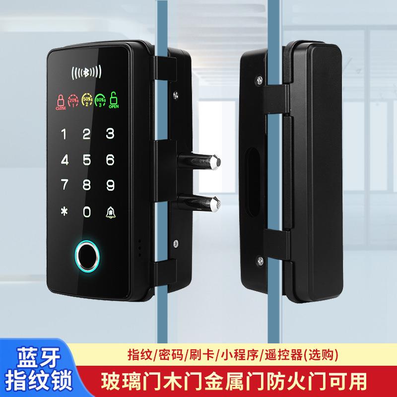 办公室免开孔玻璃门指纹锁商铺指纹密码刷卡金属门木门密码锁