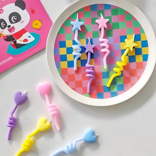 糖果色爱心星星扭扭棒蜡烛生日蛋糕装饰插件节日派对烘焙摆件配件