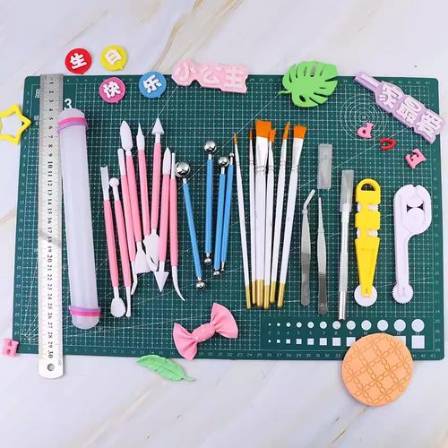 翻糖diy基础工具合集雕刻板擀面杖塑形工具压边滚轮刀凹造型工具