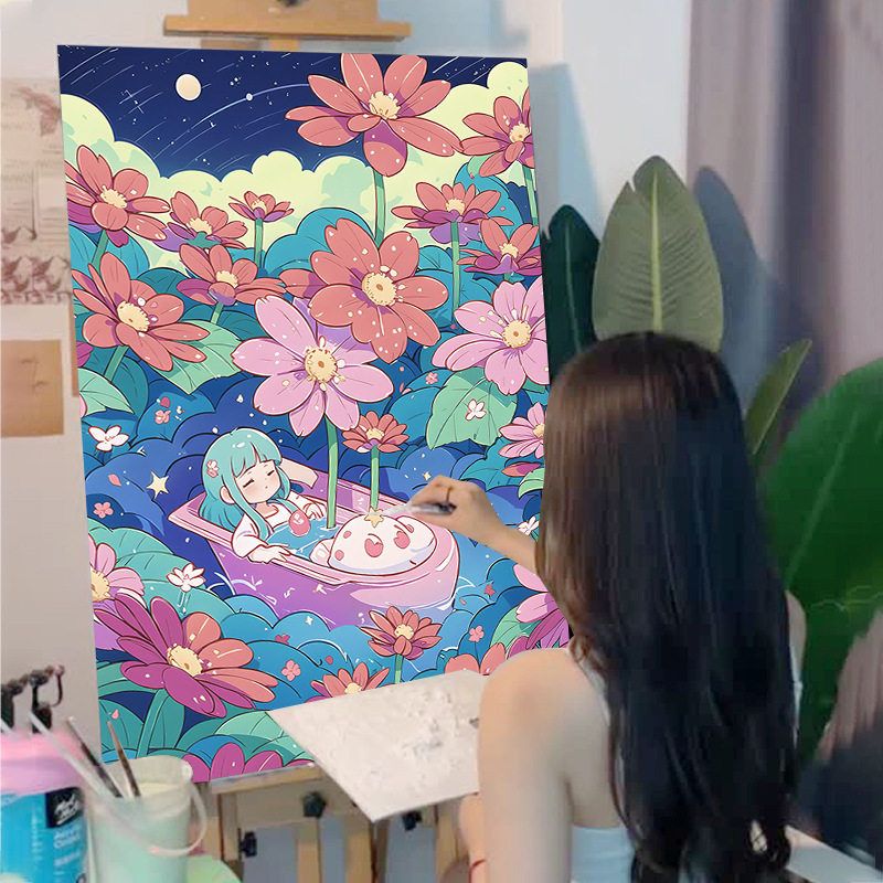 儿童卡通数字油画diy 新款丙烯简单手工填充填色油彩画装饰画礼物图片