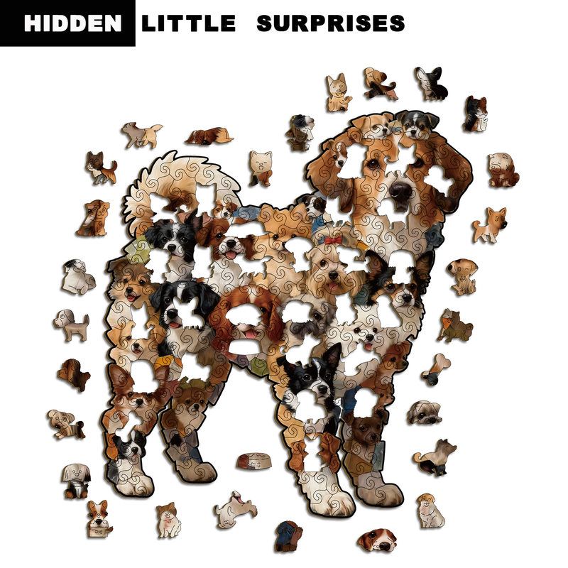 三合一木制收纳盒小狗拼图玩具木质不规则异形拼图游戏存钱罐礼物