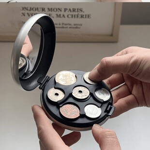 日系新款日元硬币盒便携式铝制圆形硬币夹时尚硬币分类收纳盒