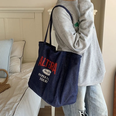 新款复古大容量百搭牛仔托特包女