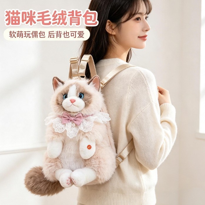 仿真布偶猫毛绒双肩包女可爱