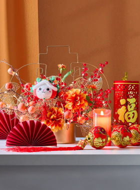 2026年新年春节元旦桌面装饰福桶酒店前台收银台场景布置氛围装扮