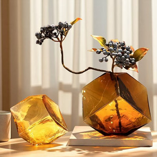 凹面魔方形水培玻璃花瓶家居软装插花工艺品几何花瓶摆件彩色玻璃