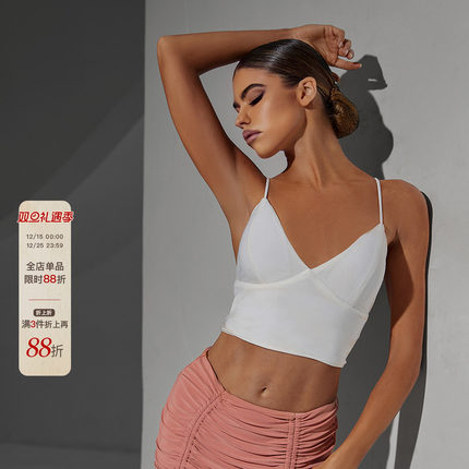 ZYM【简心】上衣吊带美背拉丁舞练功服女交叉带背心带胸垫1784