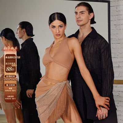 ZYM【治愈降临】上衣脖简约拉丁舞高级练功服女前扭挂带胸棉2416