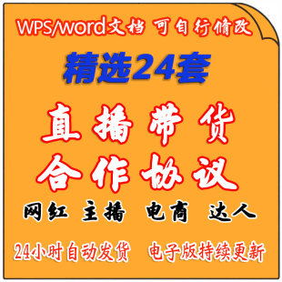 抖音合伙合作协议淘宝网店运营入股直播带货平台主播签约合作合同