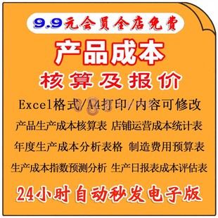 Excel表格产品成本核算分析管理系统生产成本利润明细统计预测表