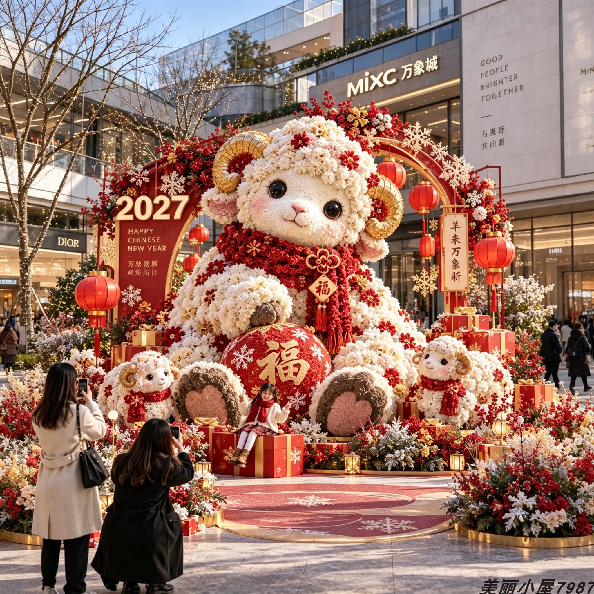2027仿真花艺小羊雕塑商场中庭景区广场美陈户外广场草坪打卡摆件