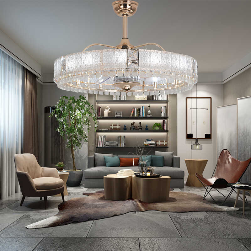 新款水晶风扇灯2024年法式奶油轻奢客厅餐厅家用主卧室一体吊扇灯