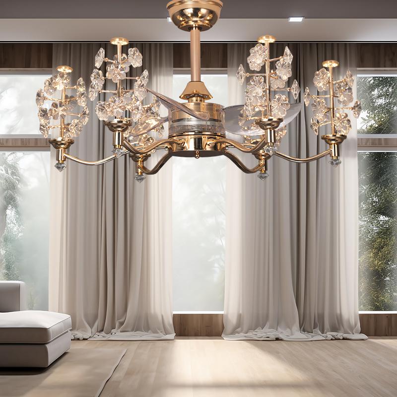 全光谱轻奢智能语音餐厅吊扇灯带电风扇一体铜电机支持语音控制