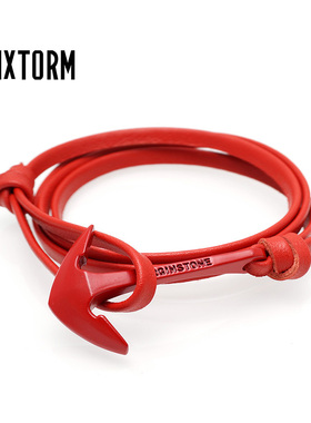 航海风牛皮手链 幸运中国红色 船锚新年圣诞节生日礼物AR2.0手绳