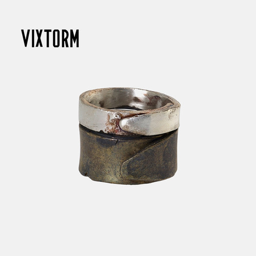 VIXTORM情侣个性990纯银黄铜戒指