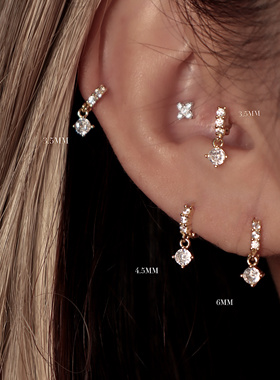 3.5MM单只迷你耳皮钉睡觉不摘纯银锆石小耳圈侧耳骨环边缘耳屏钉