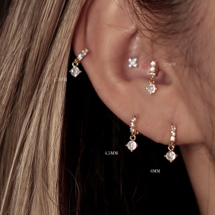 3.5MM单只迷你耳皮钉睡觉不摘纯银锆石小耳圈侧耳骨环边缘耳屏钉