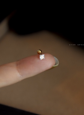 自制！4mm贴耳超短杆耳骨钉拧螺丝 s925纯银方形锆石螺纹耳钉边缘