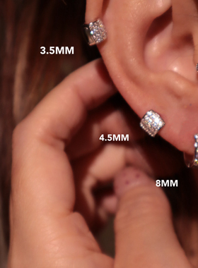 超迷你耳皮钉通体纯银轻奢满钻宽面小耳圈极小耳骨钉边缘耳廓耳环