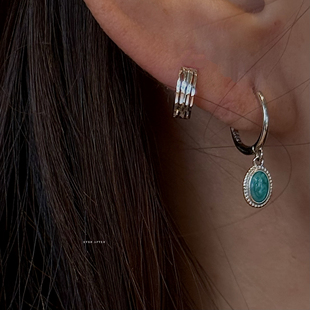 厚耳垂耳圈！通体s925纯银轻奢绿石珐琅耳扣耳环质感百搭耳饰耳坠