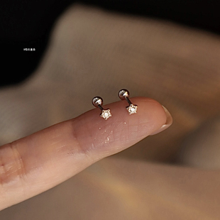 迷你星星耳钉s925足银养耳拧螺丝耳骨钉睡觉不用摘高位耳垂耳廓钉