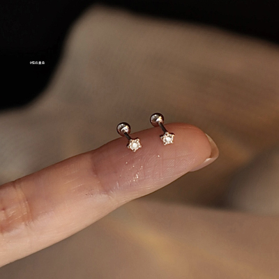 迷你星星耳钉s999足银养耳拧螺丝耳骨钉睡觉不用摘高位耳垂耳廓钉