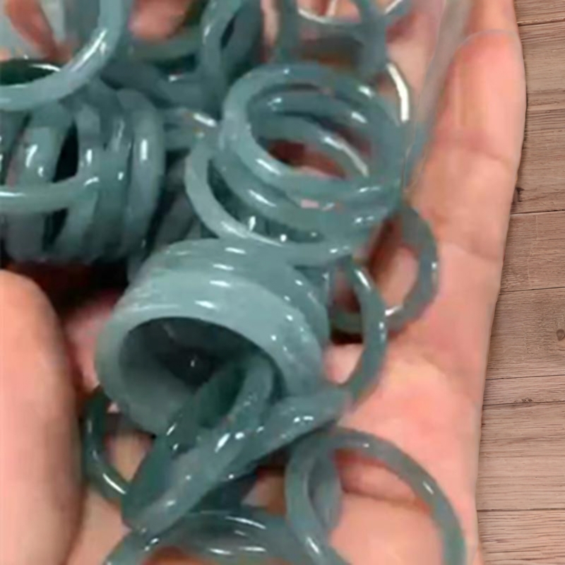 天然翡翠戒圈环套戒指A货冰种油青蓝水散珠极细女款玉对戒配件