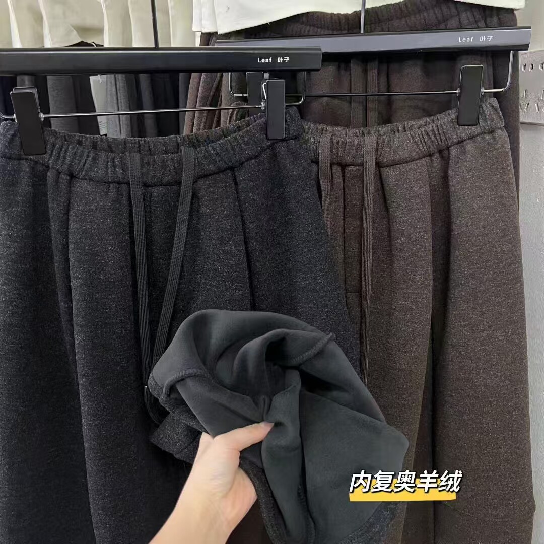 欧洲站2025秋冬新款抽绳时尚百搭高腰显瘦直筒阔腿裤女休闲长裤子