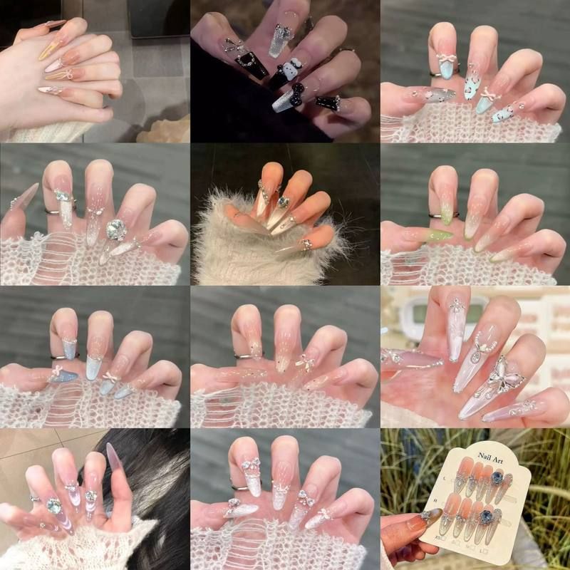 新款纯手工穿戴甲合集批发成品可拆卸假指甲长款短款美甲贴片源头