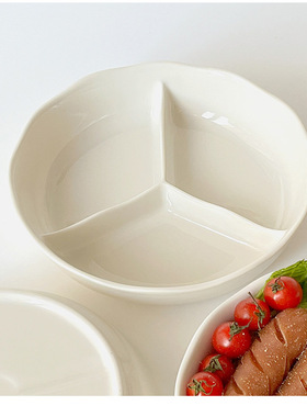 白色简约分格餐盘陶瓷减脂三分格早餐分餐儿童辅食盘子碗家用餐具