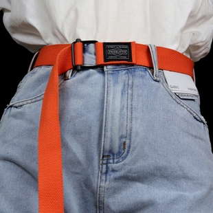 国潮牌日系风工装裤带帆布牛仔腰带男女休闲百搭加长款双环扣皮带