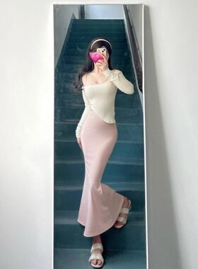 纯欲风吊带鱼尾连衣裙甜妹针织上衣两件套秋冬小众高级感名媛长裙