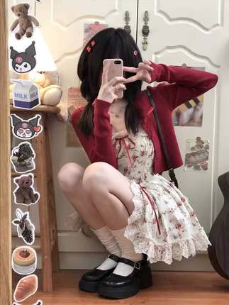温柔风碎花蓬蓬吊带连衣裙女夏季2025新款法式开衫外套蛋糕裙套装