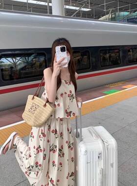 温柔风甜美碎花小吊带背心高腰半身公主长裙夏季2024新款两件套装