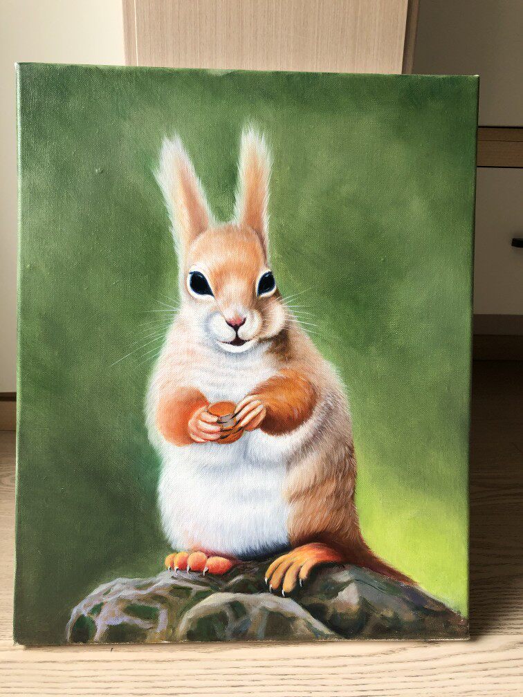 有钱小松鼠油画