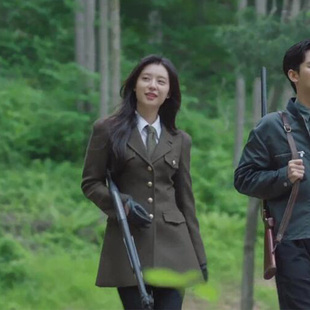 JL眼泪女王金智媛同款绿色羊毛毛呢中长款外套修身气质收腰西装女