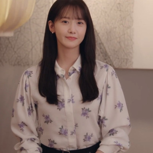 JLCOUTURE欢迎来到王之国林允儿同款印花衬衫女宽松长袖碎花衬衣