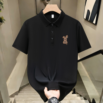 凉感冰丝潮牌简约T恤POLO衫痞帅印花男款夏季翻领宽松休闲短袖