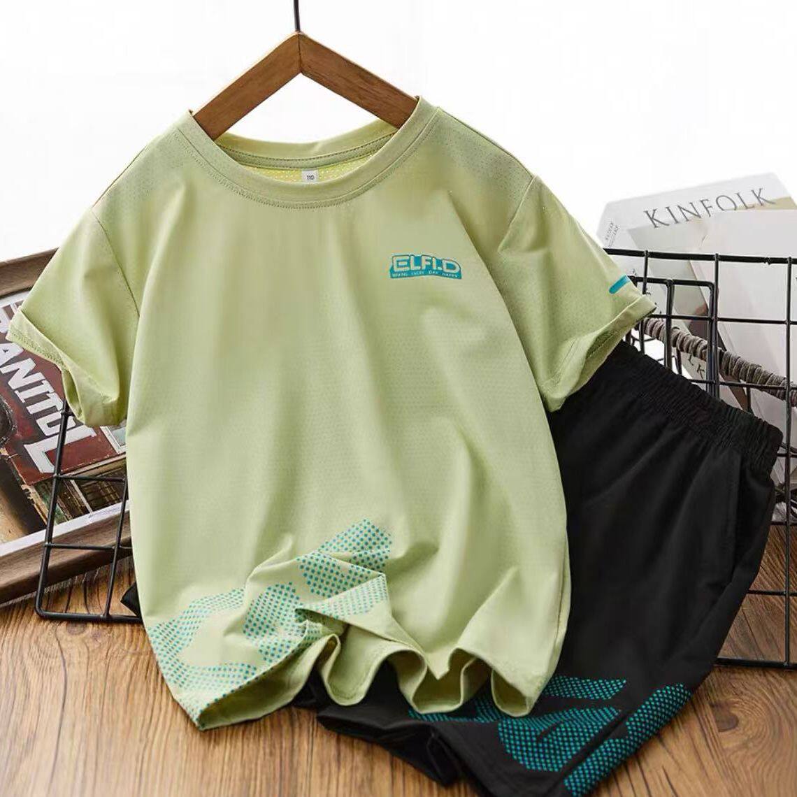 儿童短袖套装跑步运动服男女童夏装薄款套头衫童装两件套中小童