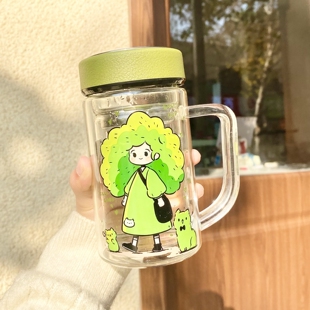 2025新款双层玻璃水杯男士带手柄大容量高颜值泡茶杯子女生便携式