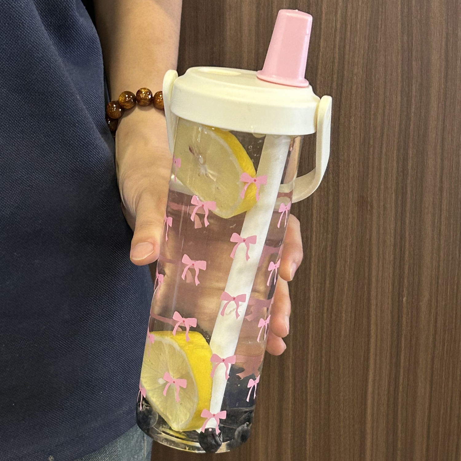 原创设计感蝴蝶结水杯带吸管咖啡牛奶随手玻璃杯高颜值学生水杯子