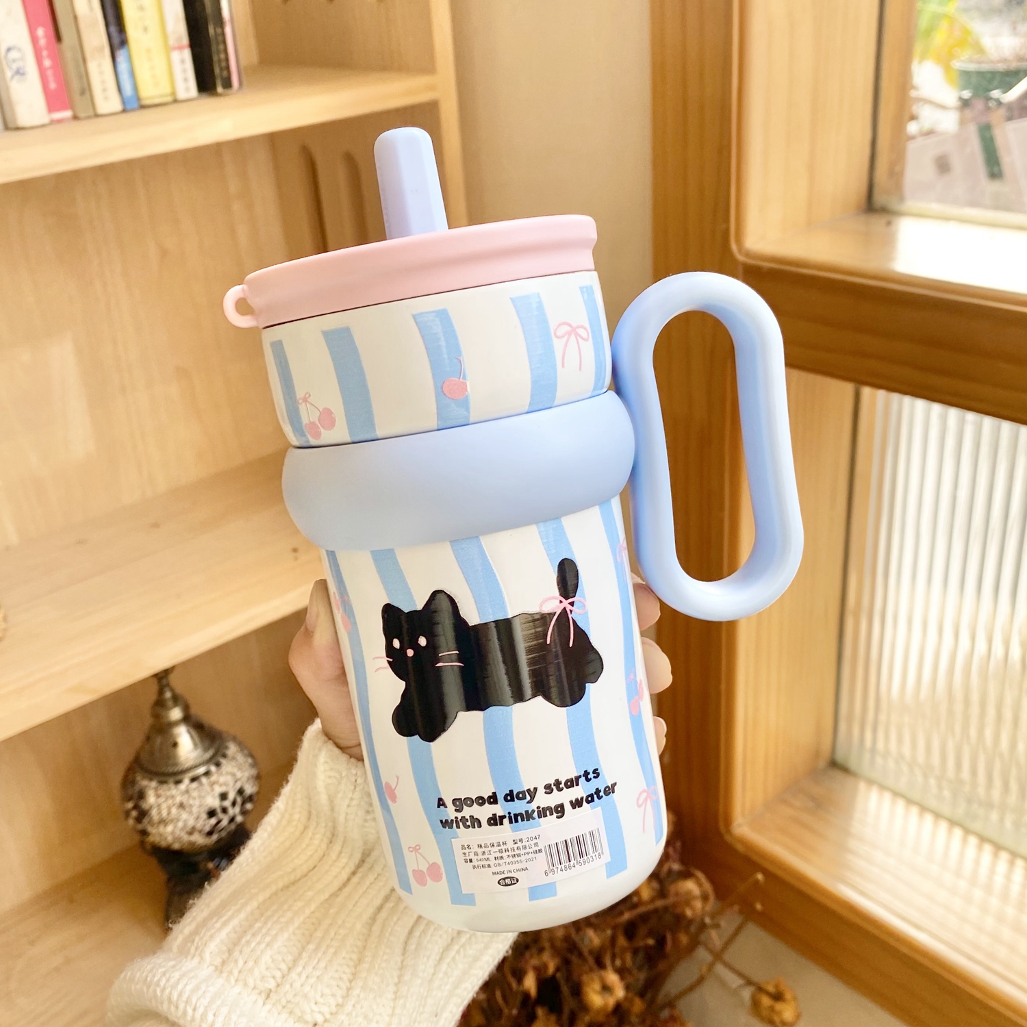 臻隆卡通316不锈钢内胆带吸管