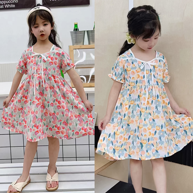 女童连衣裙2夏季3薄款4幼儿洋气裙子5六岁女孩夏装衣服碎花公主裙