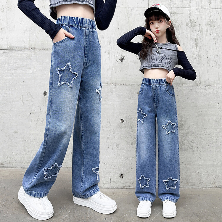 女童牛仔裤2025秋季新款儿童长裤子韩版休闲洋气女孩直筒阔腿裤